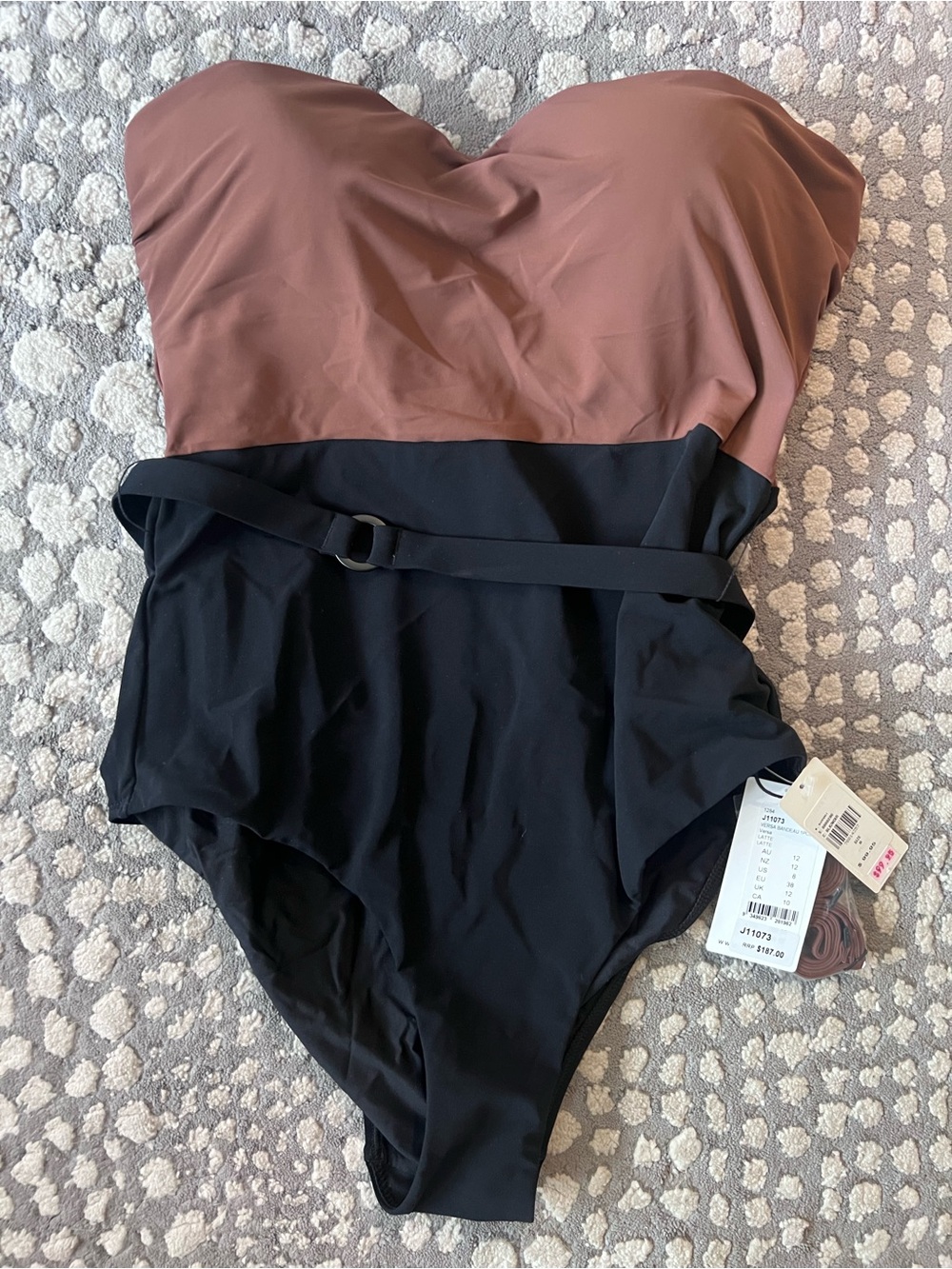 NWT Jets Seafolly Versa Strapless One-Piece Belted Swimsuit Brown/Black Size 8 - Picture 2 of 5